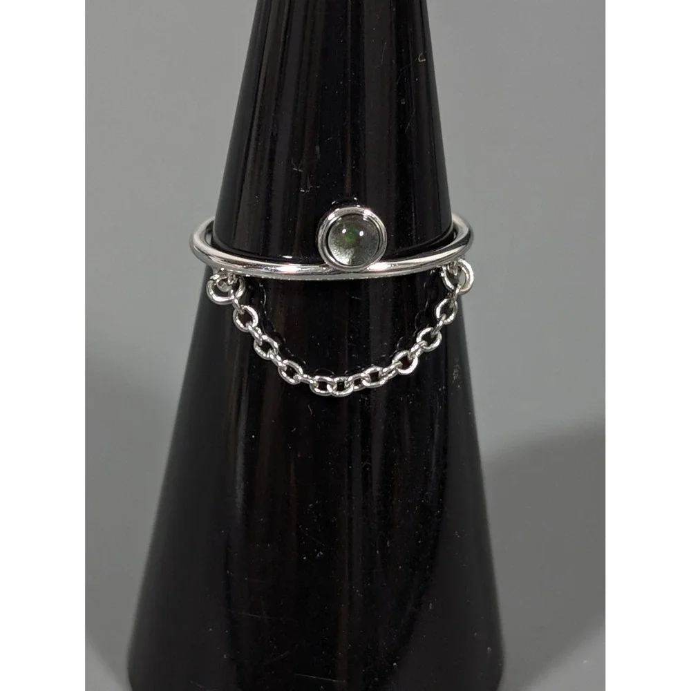 Pura Vida Silver Tone Chain Ring Blue Stone Dainty Stackable‎ Ring Size 5